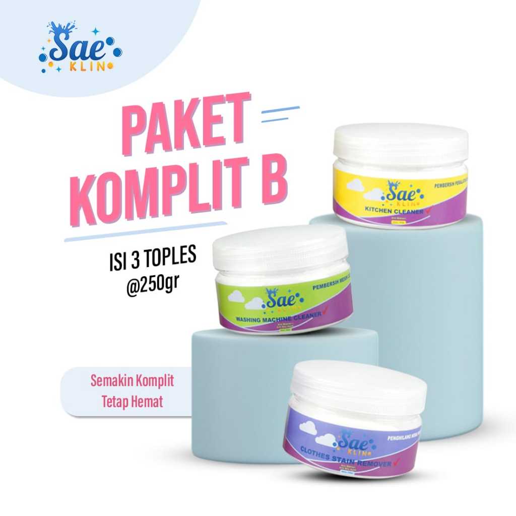 Sae Klin Paket Komplit B @250 gram Pembersih Peralatan Dapur, Penghilang Noda Pakaian, Pembersih Mes