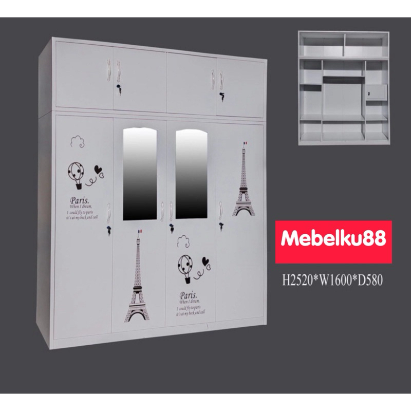 Lemari pakaian besi 4 pintu jumbo tinggi paris