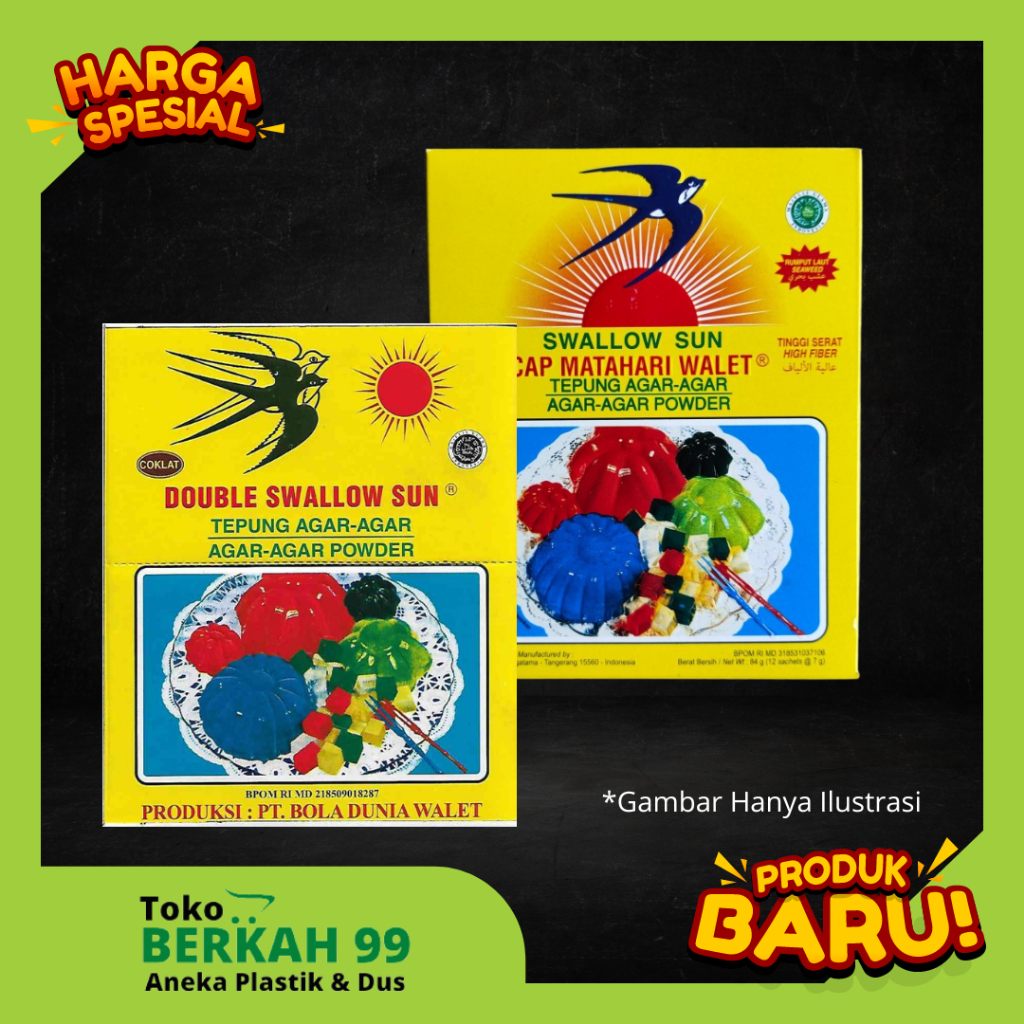 

Termurah Swallow sun Agar persachet netto 7gr / Tepung Agar-agar Double Swallow Sun