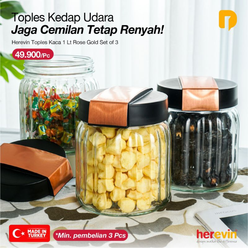 Toples Kaca Herevin Toples 1 Lt Rose Gold Set of 3