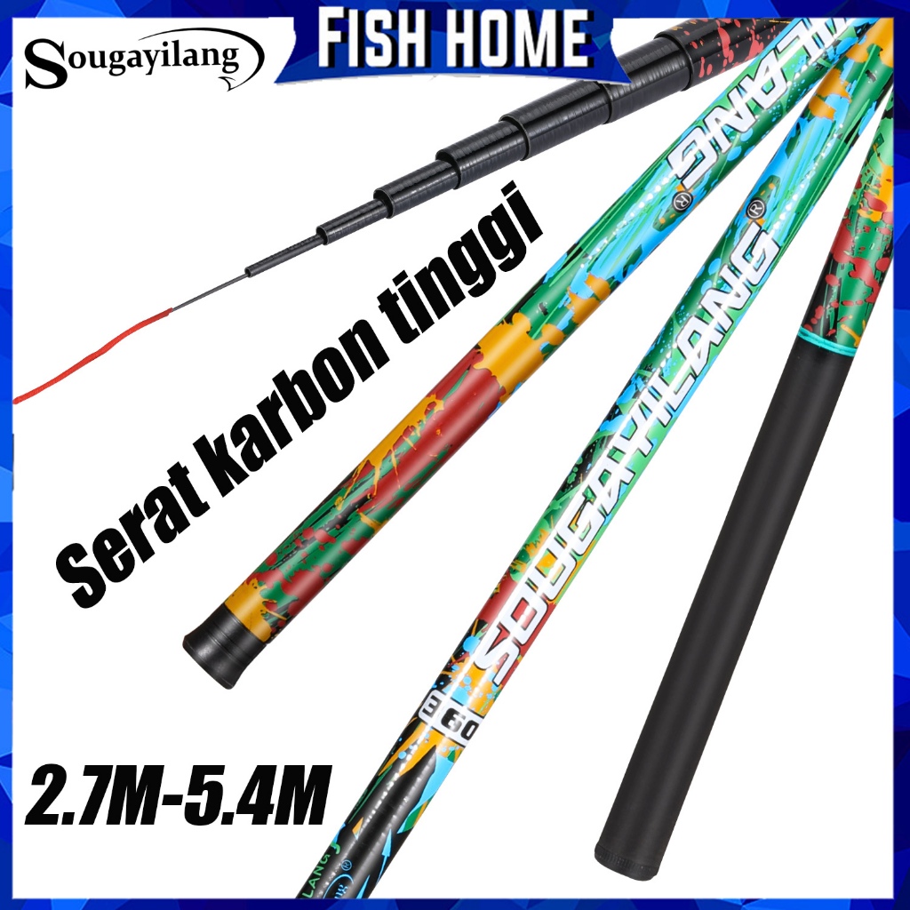 Sougayilang joran pancing tegek 2.7-5.4M Serat karbon tinggi pancing tegek Jalur warna terbaru Pengi