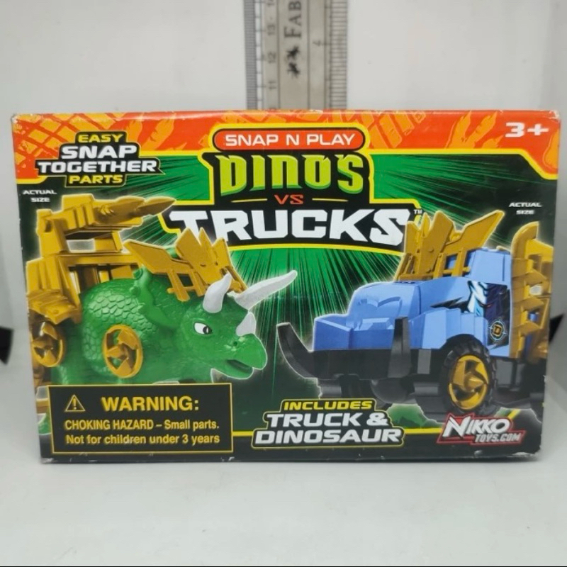 Mainan Anak Snap n Play Dinos VS Trucks Triceratops B Ori Nikko Toys