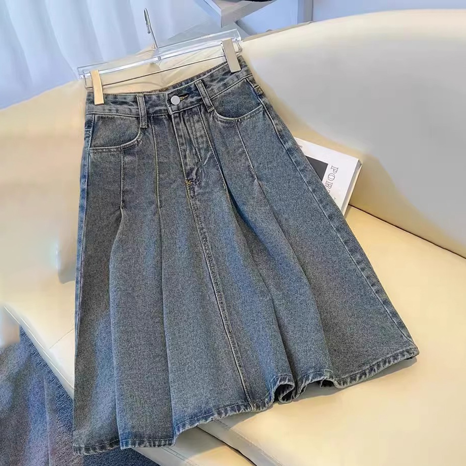 kekinian.factory Jeans rok wanita Rok Bawahan Wanita Denim Jeans Lipit Pendek Korea rok plisket