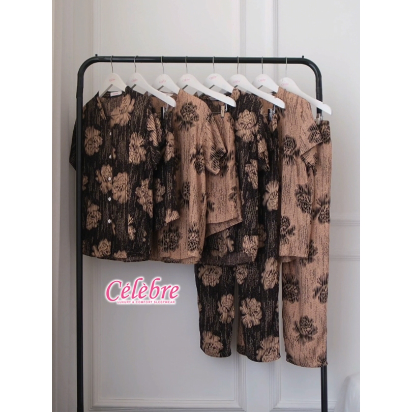 Piyama / Baju Tidur Dewasa Rayon Premium V Black Rose Brown Rose