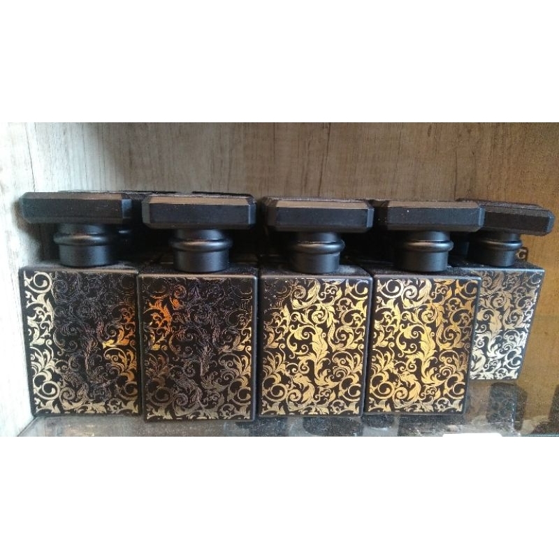 Botol parfume spray kosong kotak kaca tebal tutup hitam motif Batik Gold 50ml