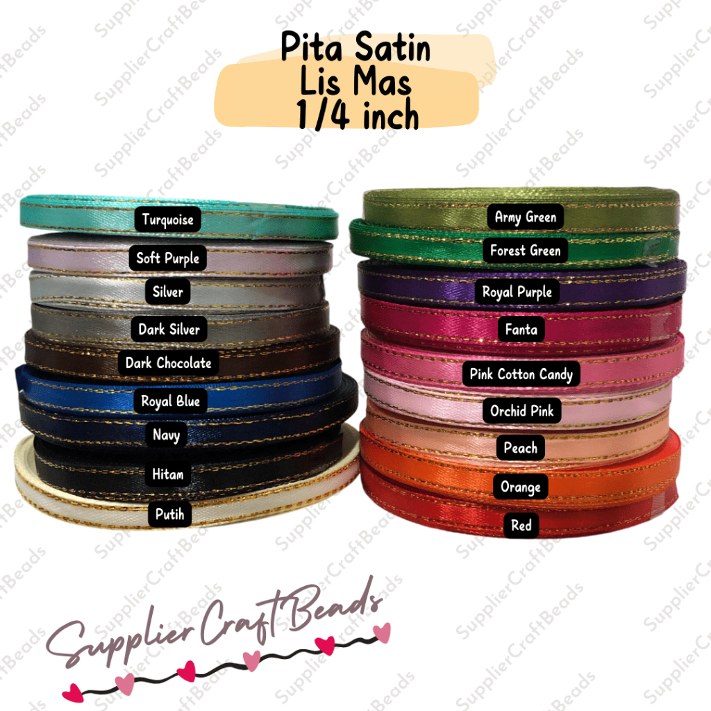 

Pita Satin lis emas 1/4” - pita satin 1/4 inch lis emas