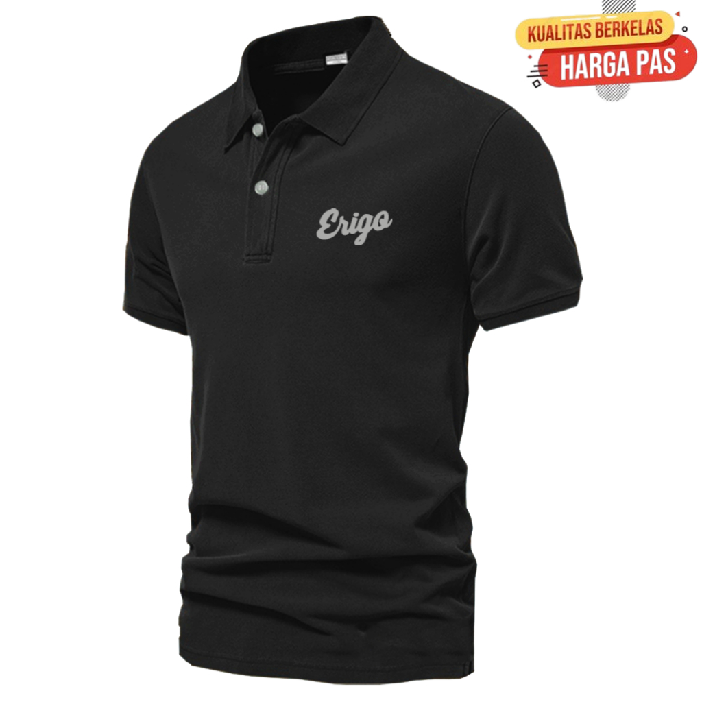 Baju Distro Style Polo Kerah Erigo Text Silver Kaos Polo T Shirt Denim Premium Quality Atasan Pria W