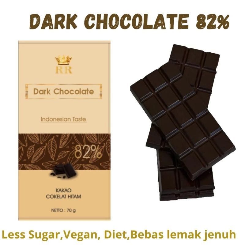

Bar Cokelat Dark82% Less sugar Netto 70gram.