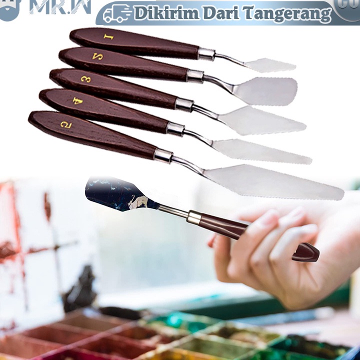

5PCS Pisau Palet Lukis Besi tahan karatPisau PaletSpatula Dekorasi Kue Lukis Ukir Palette