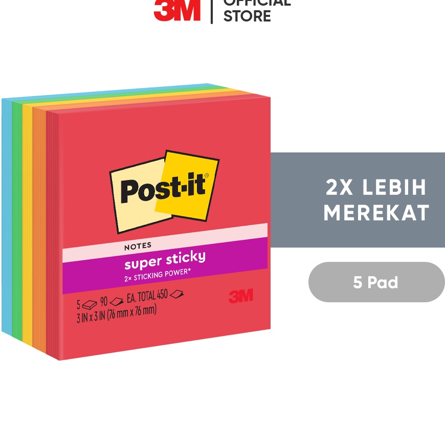 

PROMO TERPOPULER 3M Postit Super Sticky Notes Memo Tempel 6545ssan 2x Lebih merekat 5 pad 76x76 mm Untuk berbagai permukan