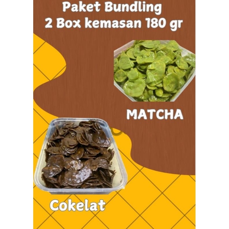 

KERIPIK PISANG COKLAT LUMER 500ml BUNDLING PAKET HEMAT 2 BOX Cokelat Tiramisu Matcha 180gr