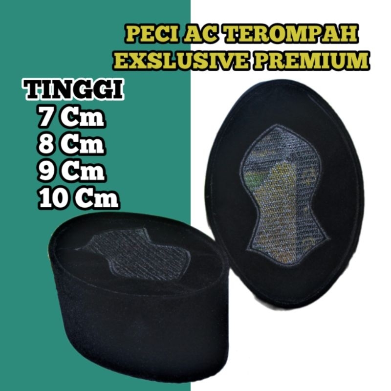 Songkok Hitam AC Terompah premium Bludru Eagle Gold - Tinggi 7-10 cm - Dewasa, Pria dewasa bahan ber