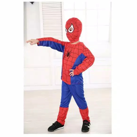 KOSTUM BAJU ANAK SPIDERMAN FREE TOPENG KAIN / SETELAN BAJU ANAK SPIDERMAN DAPAT TOPENG FBAdw