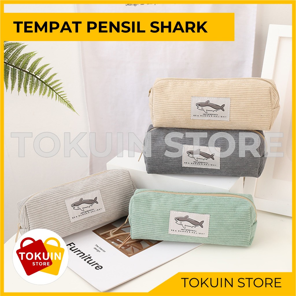 

Tempat Pensil Pencil Pouch Case Kosmetik Make Up Kotak Pensil Travel Corduroy Shark