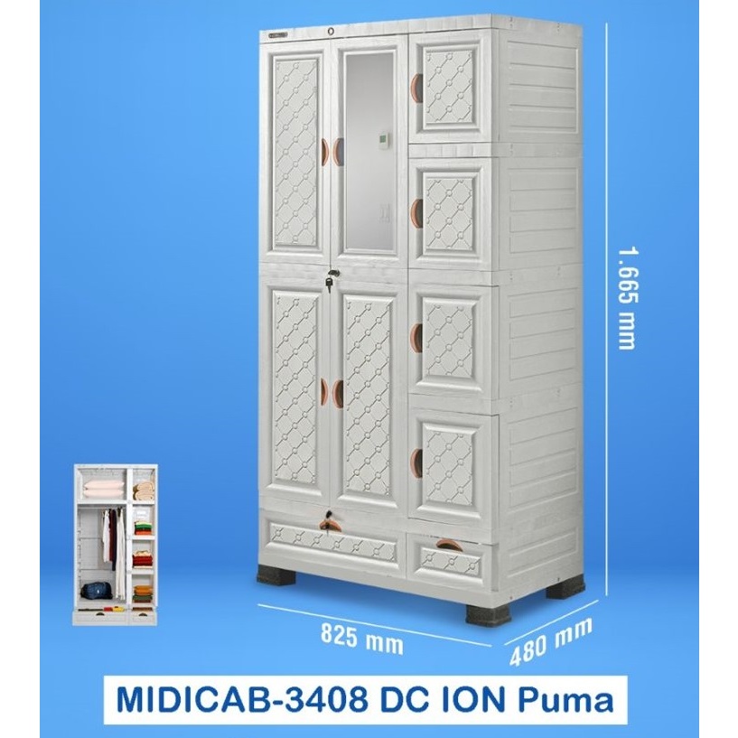 NAPOLLY Lemari Plastik JUMBO BESAR KACA CERMIN KUNCI GANTUNG TEBAL KOKOH