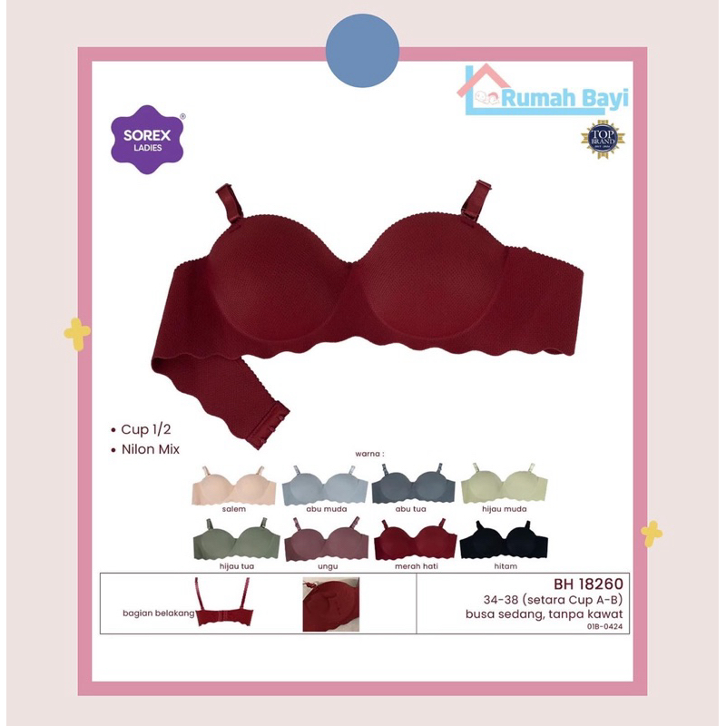 Sorex Bra Tanpa Kawat Push Up Busa Kait 3 Half Cup A-B Pori Pori Seamless Bra Harian BH 18260