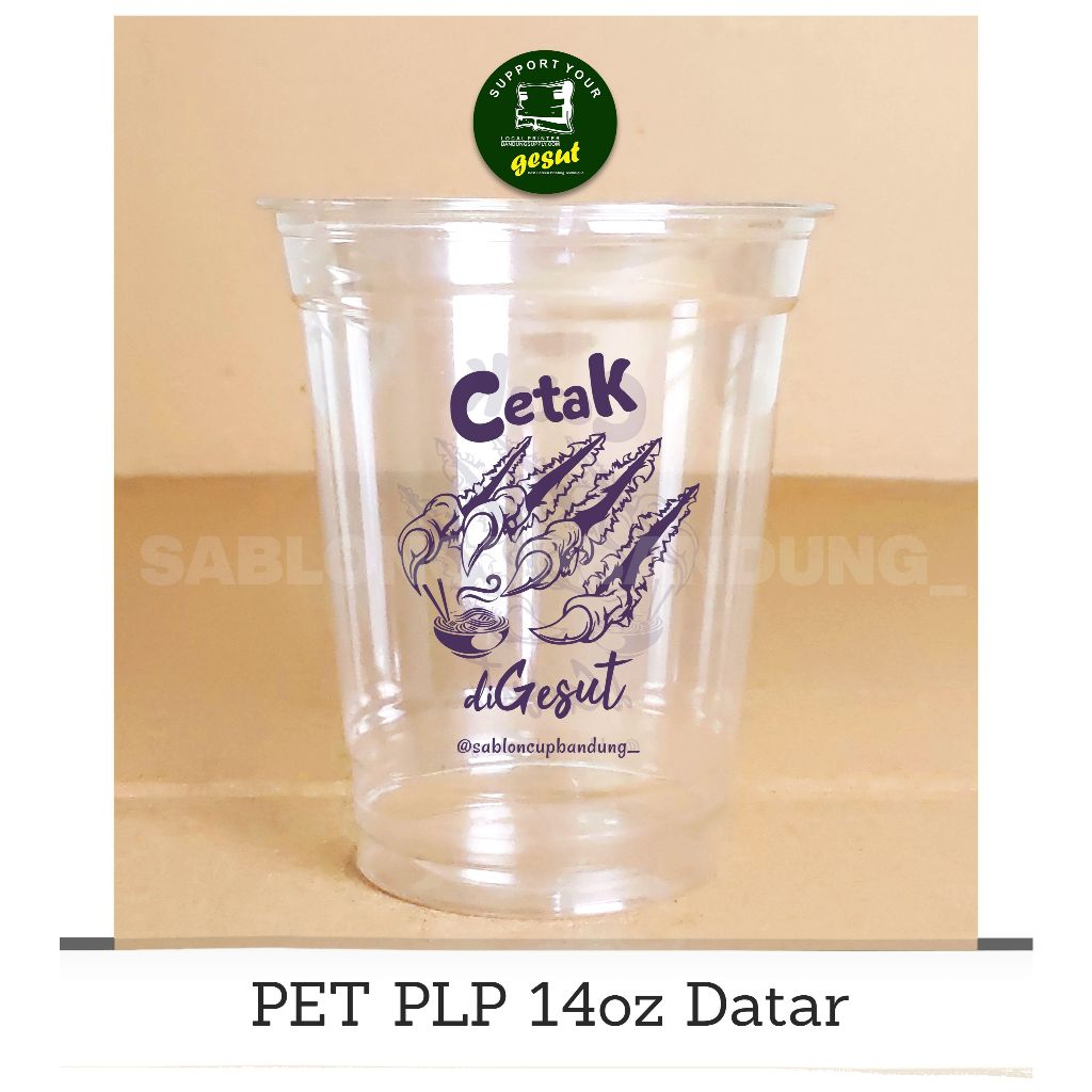 Sablon PET PLP/Polipack 14 OZ + LID (TUTUP) Cup Sablon Plastik Cup Murah Sablon Cup Minuman