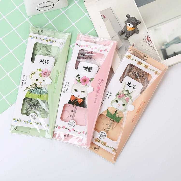 

V2_Set Penggaris Karakter isi 4 Penggaris lurus bulat segitiga Model Penggaris Plastik 1 Set Isi 4 Model Garisan Set Ruler Set