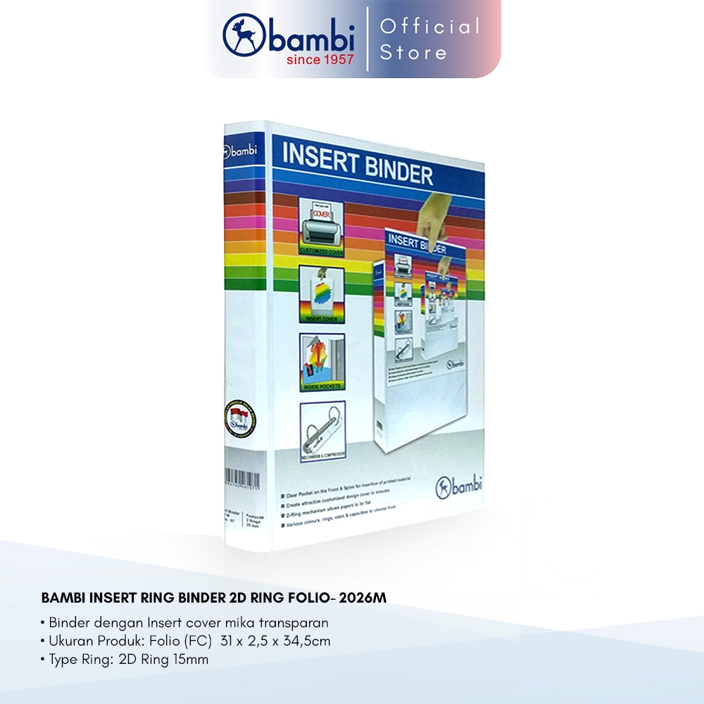 

Bambi Insert Ring Binder Folio 2 Ring Type D All Color Small Size 15 mm Original