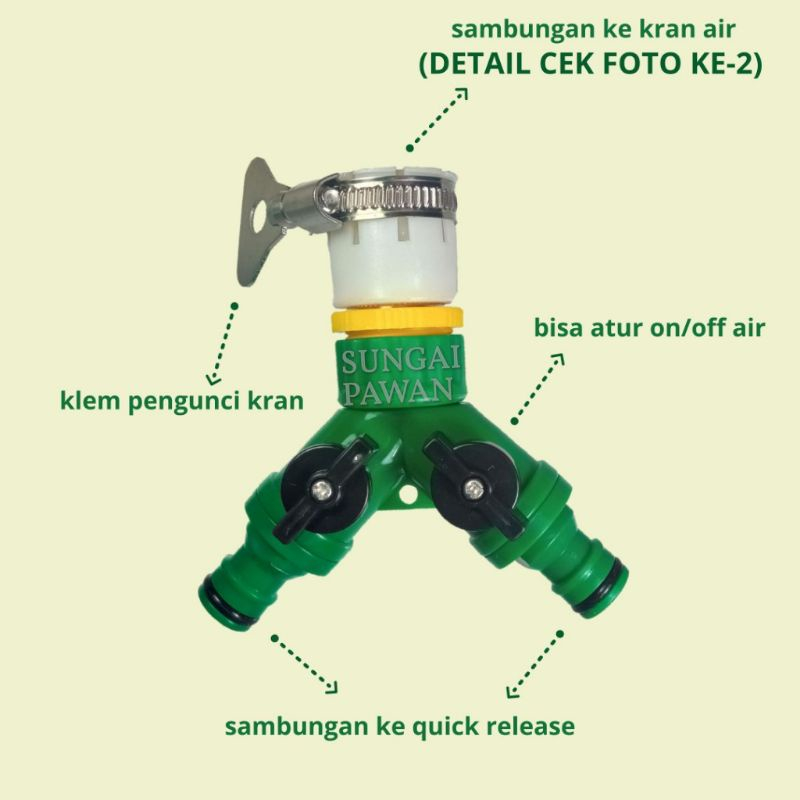 Ada Stok sambungan connector konektor kran keran air ON OFF ke cabang dua selang water model quick