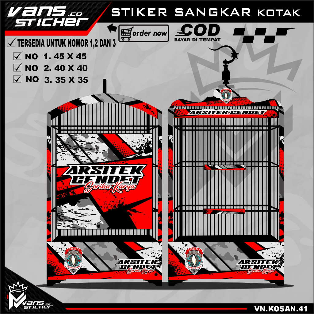 COD Stiker Decal Sangkar Burung Kotak, Kosan, Persegi, Ebod  No. 1, 2, 3 Sangkar Cendet/pentet Motif