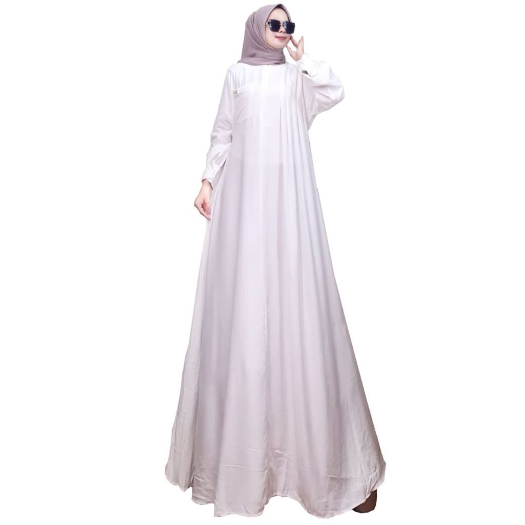 Nhm-Gamis Putih Wanita Polos Katun Rayon Twill Adem