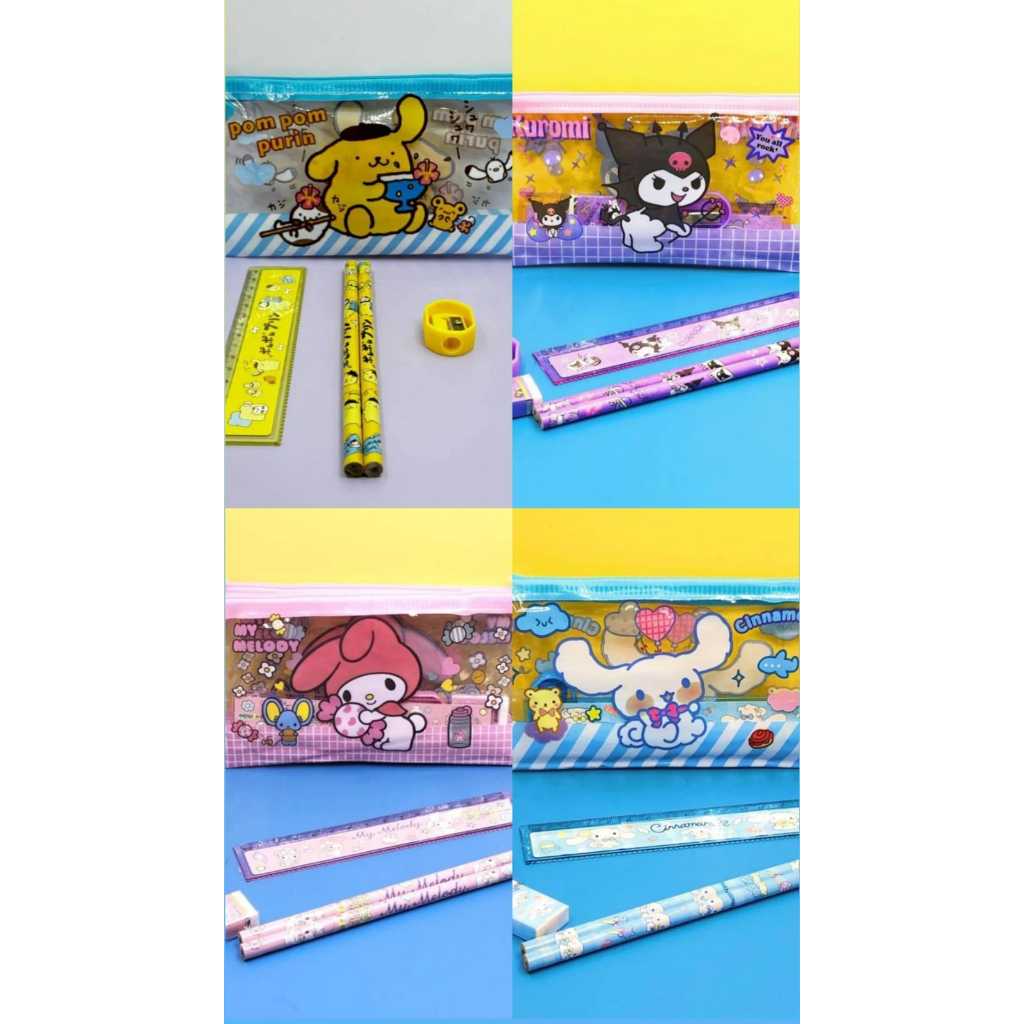 

6in1 SET ALAT TULIS KARAKTER SANRIO/TEMPAT PENSIL POUCH TRANSPARAN RAUTAN PENSIL NEW KUROMI CINNAMOROLL MELODY POMPOMPURIN ALAT SEKOLAH SANRIO