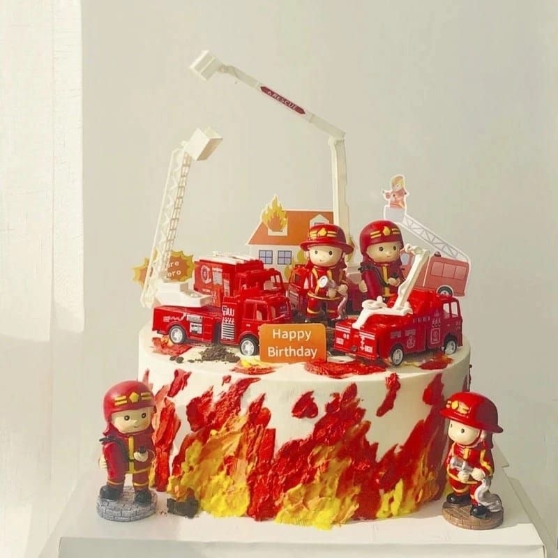 {BG} Hiasan Kue Ulang Tahun Anak Mobil Damkar Fire Fighter Mainan Anak Mobil Truck Fire Damkar / Paj