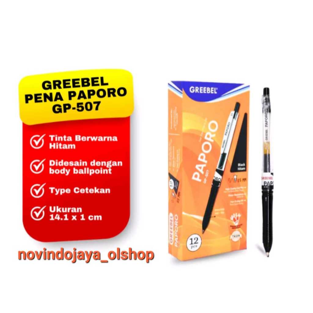 

3PCS PULPEN GEL PAPORO GREEBEL 0,5MM GP-507 HITAM TERLARIS