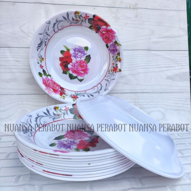 PIRING MAKAN MELAMIN MOTIF BUNGA MAWAR SUDAH FOOFGRADE/PIRING MELAMIN/PIRING BUNGA/PIRING MAKAN