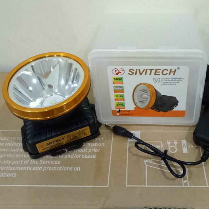 SENTER KEPALA CAS CHARGER SIVITECH 80 WATT PUTIH LAMPU