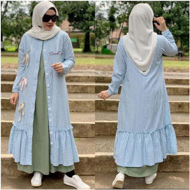 Tunik jevanni/outher salur ss pita original by jevanni/long tunik dewasa salur  cotton premium