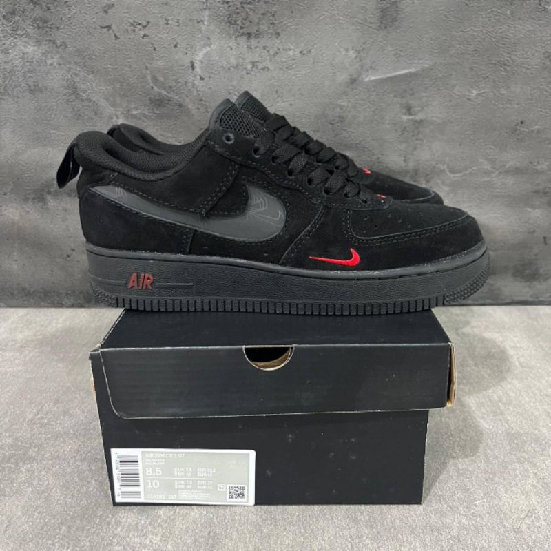 Sepatu Nike Air Force 1 07 LV8 Reflective Swoosh Black Crimson