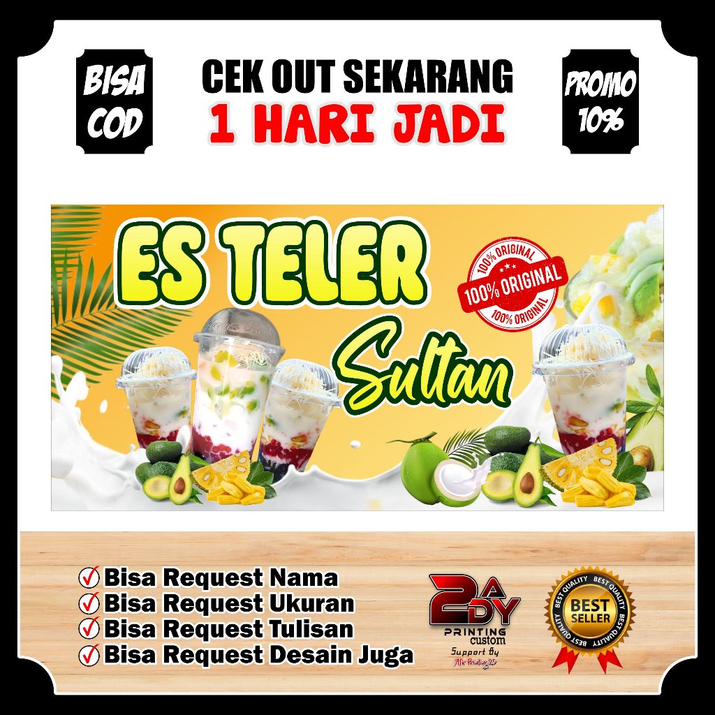 Spanduk Es Teler Segar / Banner Es Teler Viral Ukuran 100 x 50