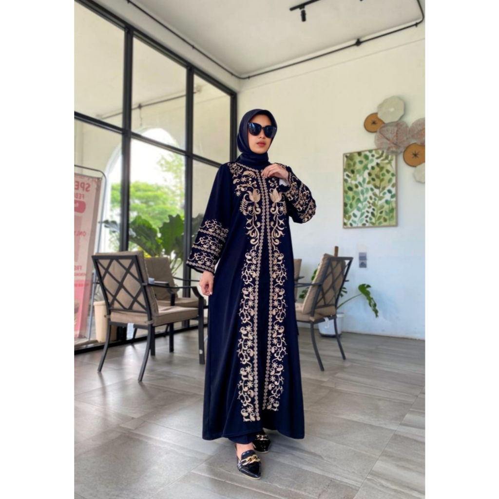 Nvl Collection Abaya Gamis Saudi Hitam Jetblack Premium kombinasi Bordir - SAVANA
