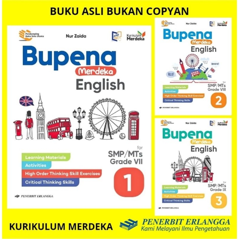 BUPENA ENGLISH KELAS 7 8 9 SMP/MTs PENERBIT ERLANGGA KURIKULUM MERDEKA - BUKU KLS 1 2 3 ORIGINAL KM