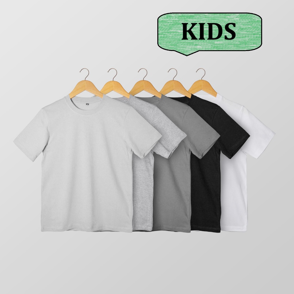 Kaos Polos ANAK LENGAN PENDEK Cotton Combed PREMIUM 30S Reguler Fit Unisex Abu Muda - Abu Mistry - A