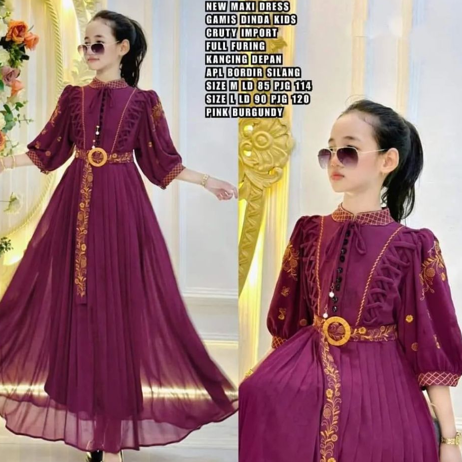 Dinda Dress Kids Usia 7 - 12 Tahun Gamis Anak Perempuan New SHR Muslimah Tanggung Terbaru Kekinian