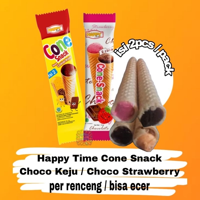 

Happy Time Cone Snack Jajan Bentuk Es Krim Cone Rasa Coklat Keju / Cocho Strawberry Per Renteng / Bisa Ecer