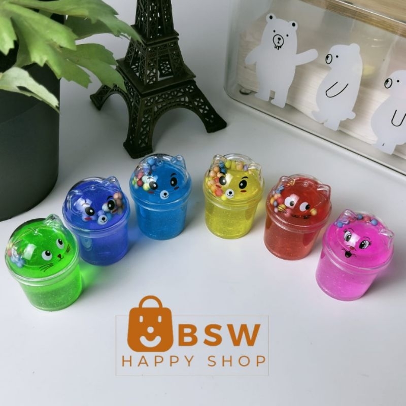 Mainan Slime smile glitter mini mainan anak slime boba mini lucu