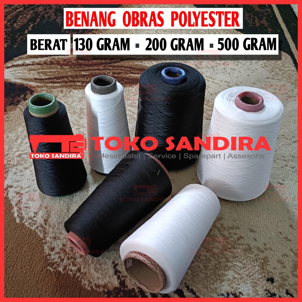 1 Pcs Benang Obras Polyester 130 gram 200 gram 500 gram -+ Warna Putih Dan Hitam / Benang obras mura