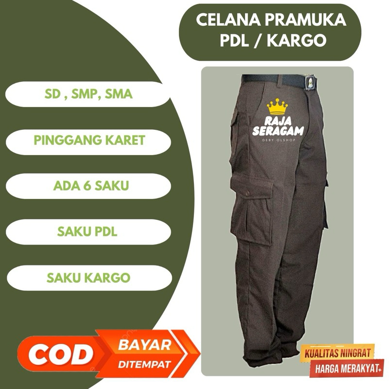 Celana PDL Coklat 6 Kantong Kargo Pinggang Karet Anak Cowok-Cewek SD,SMP,SMA,SATPAM,SCURITY,POLRI