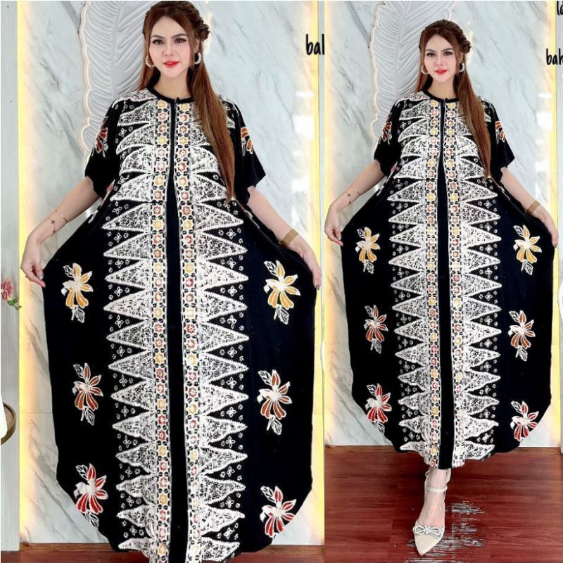 Long Dress Lowo Jumbo Rayon Super Batik Kekinian Adem Halus Busui / Long Lowo Daster Jumbo Batik Pek