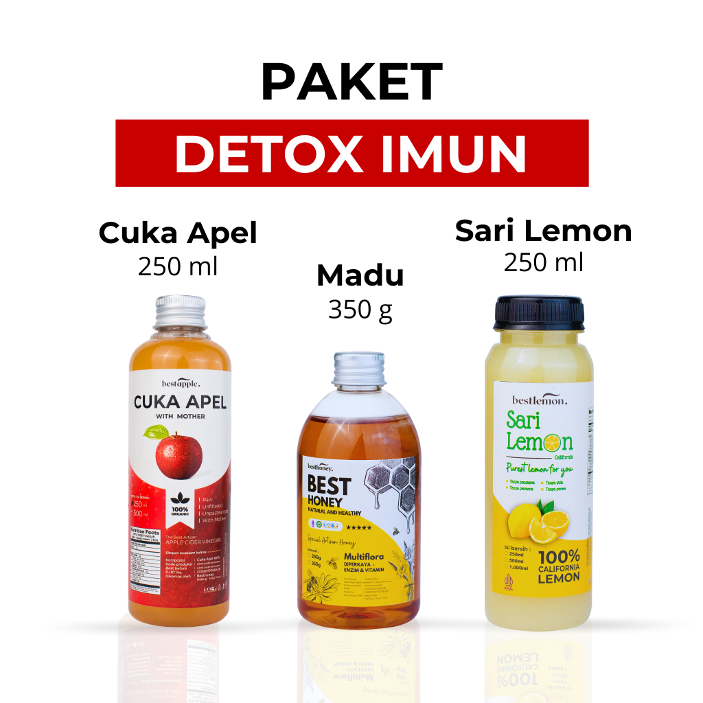 

Besthoney Paket Detox Imunitas Cuka Apel 250ml Sari Lemon 250ml Madu Multiflora 350gr