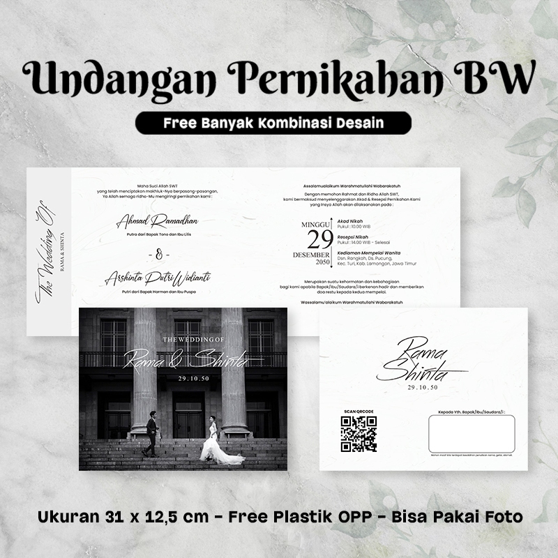 UNDANGAN FOTO BW | UNDANGAN ELEGAN HITAM PUTIH | UNDANGAN PERNIKAHAN SIMPEL BW HITAM PUTIH