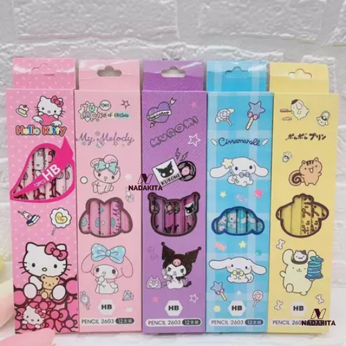 

Pen Pencil Pensil Karakter Kartun Sanrio Kuromi Lucu Pensil Alat Tulis Sekolah 12 Pcs Set Box