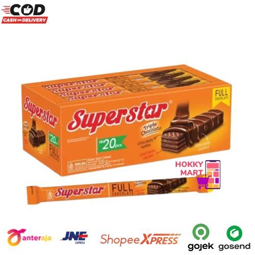 

[ HOKKY ] Superstar Wafer Triple Chocolate Full Chocolate Box Isi 20 x 16gr Wafer Salut Cokelat Roma Wafer Coklat Snack Cemilan Murah Halal