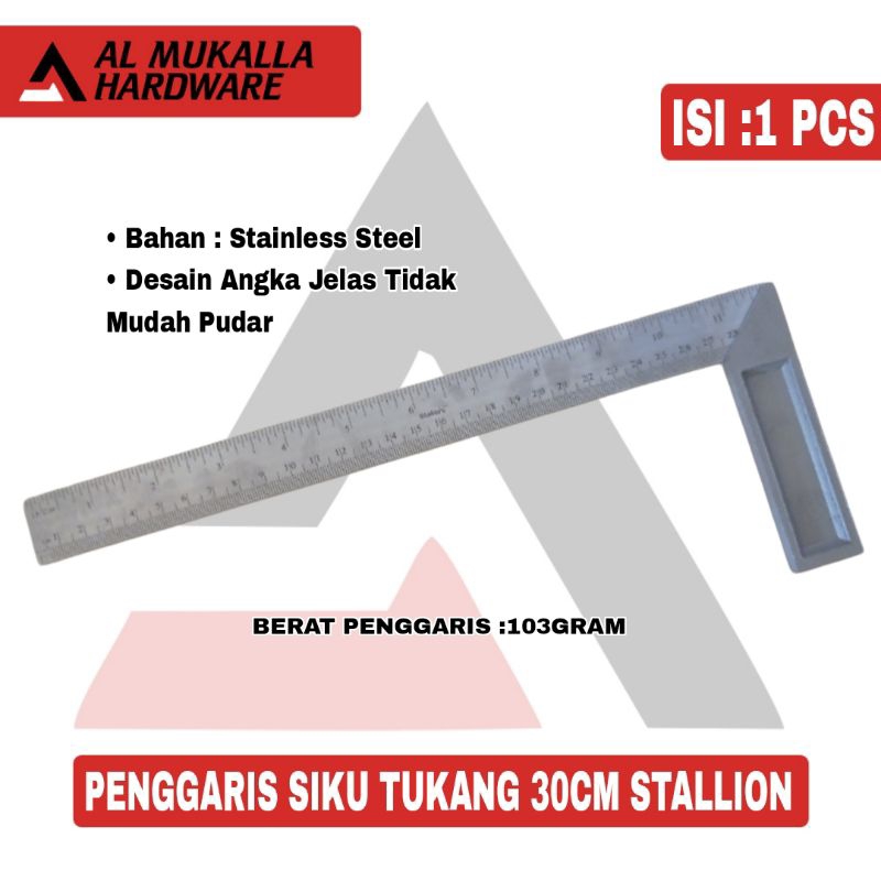 

(1 Pcs) Penggaris Siku Tukang 30cm Stallion Stainless steel | Alat Perkakas
