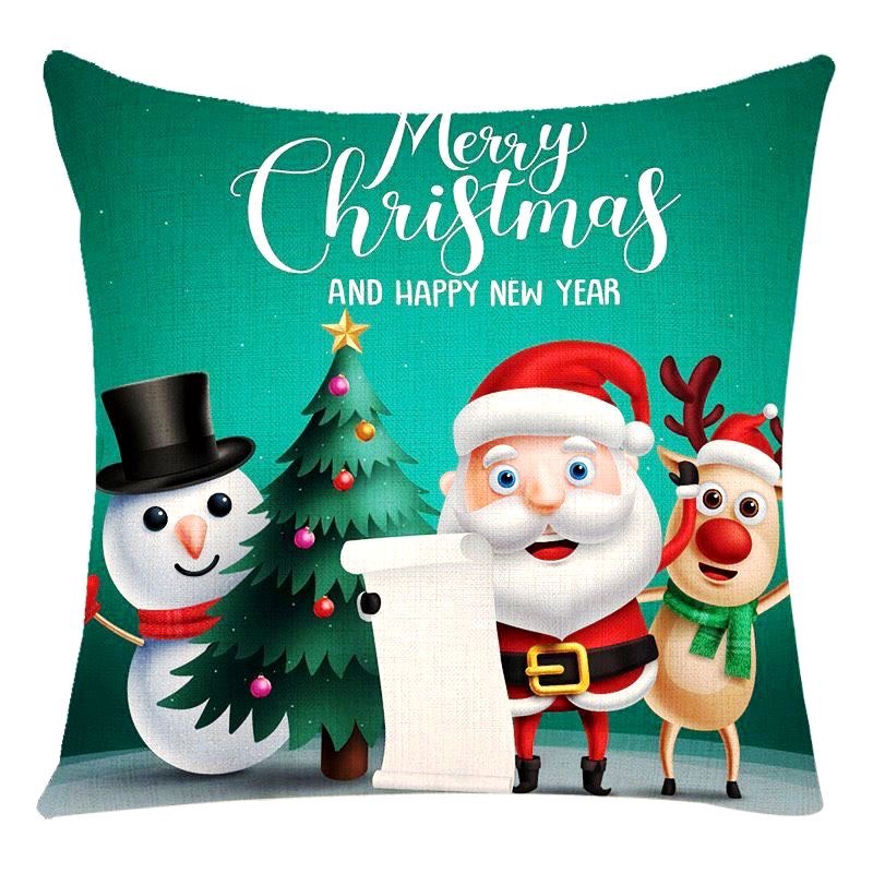 TANPA BANTAL Sarung 45 X 45 Sarung Bantal Sofa Nuansa Natal TRIO KARTUN Christmas decoration depan b