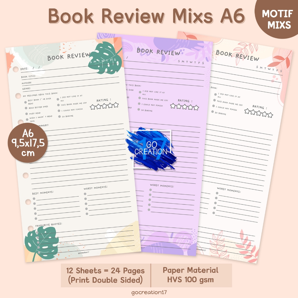 

Buku Planner Refill Kertas Binder Book Review Motif Premium A6